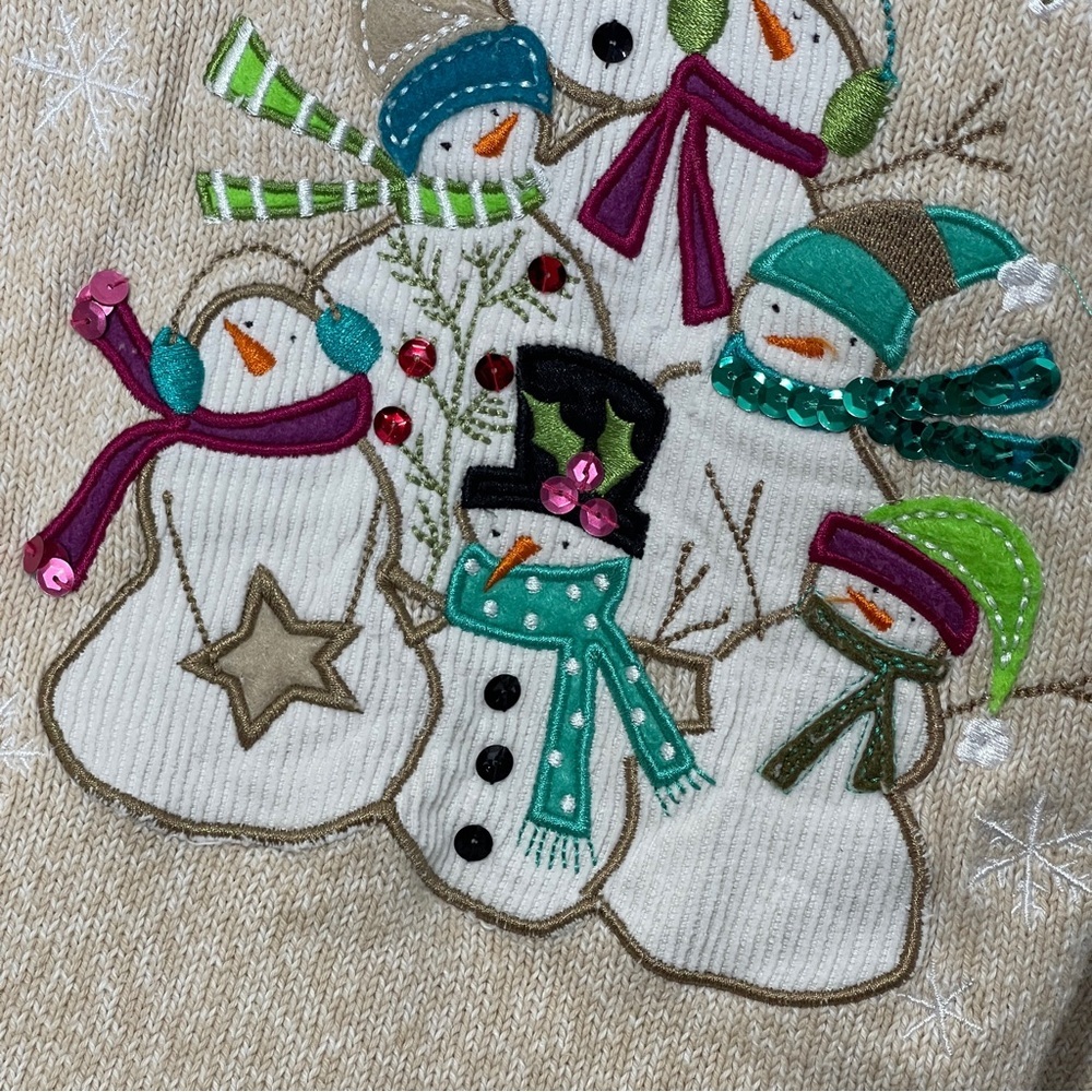 Christopher & Banks Snowman Knit Sweater Cotton Snowmen Holiday Winter Festive - Picture 5 of 7